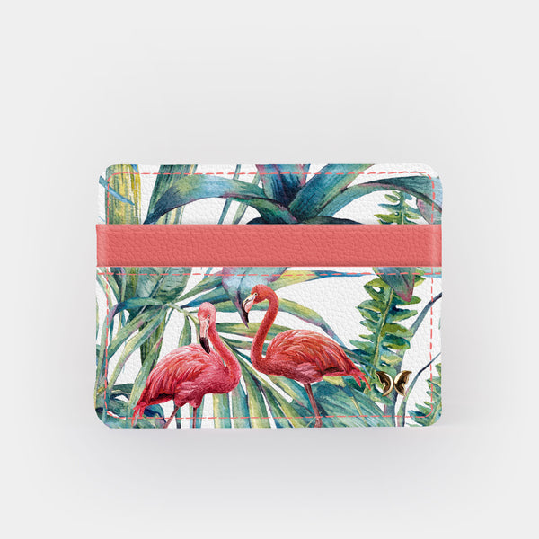 Flamingos and Tropical Leaves RFID Slim Wallet