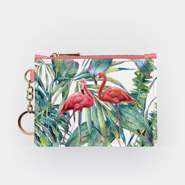 Flamingos and Tropical Leaves RFID Keychain Wallet – Monarque