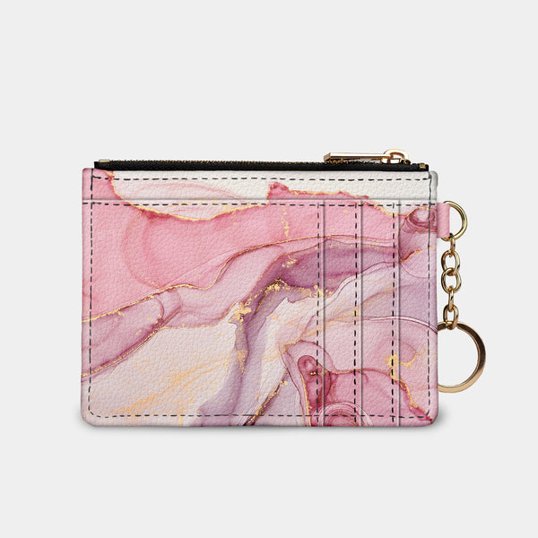 Pink Marble Watercolor RFID Keychain Wallet