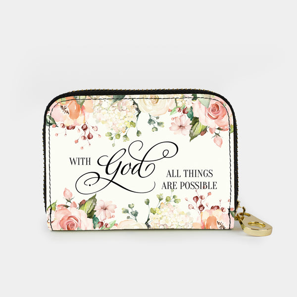 With God All Things Are Possible Quote RFID Zipper Wallet