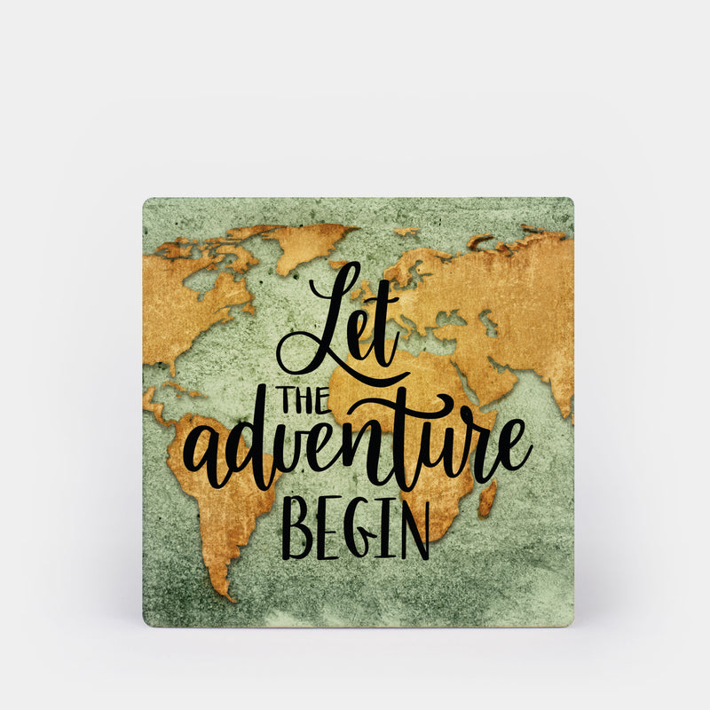 Let The Adventure Begin World Map Square Ceramic Coaster 4 Pack