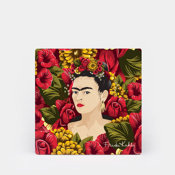 Frida Kahlo Rose Portrait Square Ceramic Coaster - 4 Pack