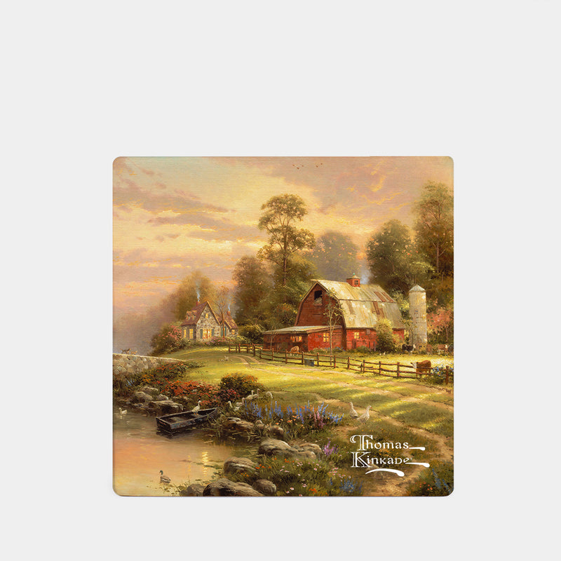 Thomas Kinkade Sunset at Riverbend Farm Square Ceramic Coaster 4 Pack