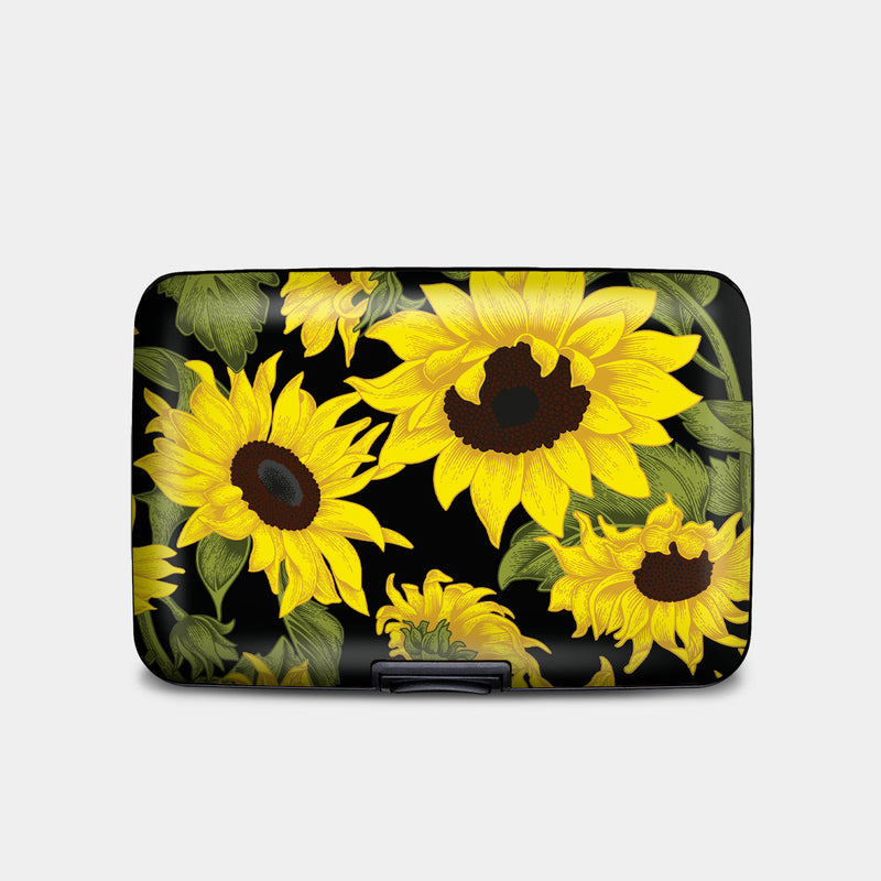 Sunflowers on Black RFID Armored Wallet