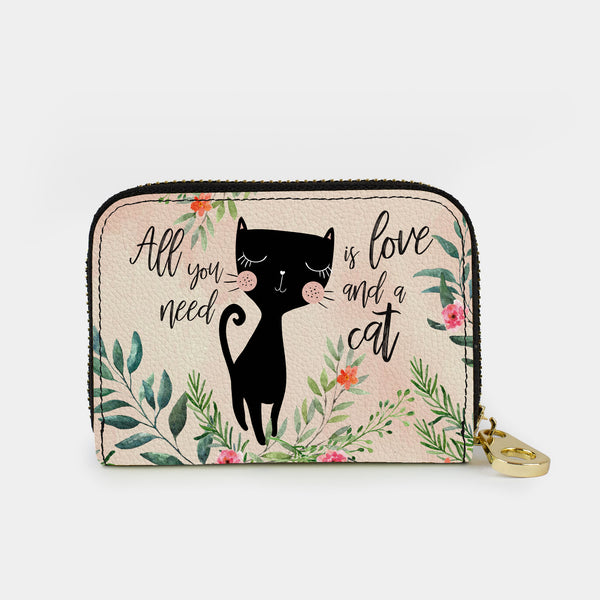 All You Need Is Love And A Cat Quote RFID Zipper Wallet