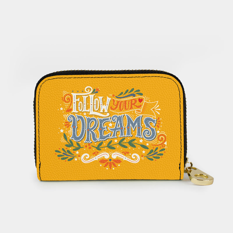 Yellow Follow Your Dreams Quote RFID Zipper Wallet