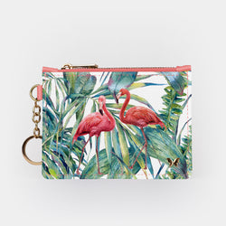 Flamingos and Tropical Leaves RFID Keychain Wallet