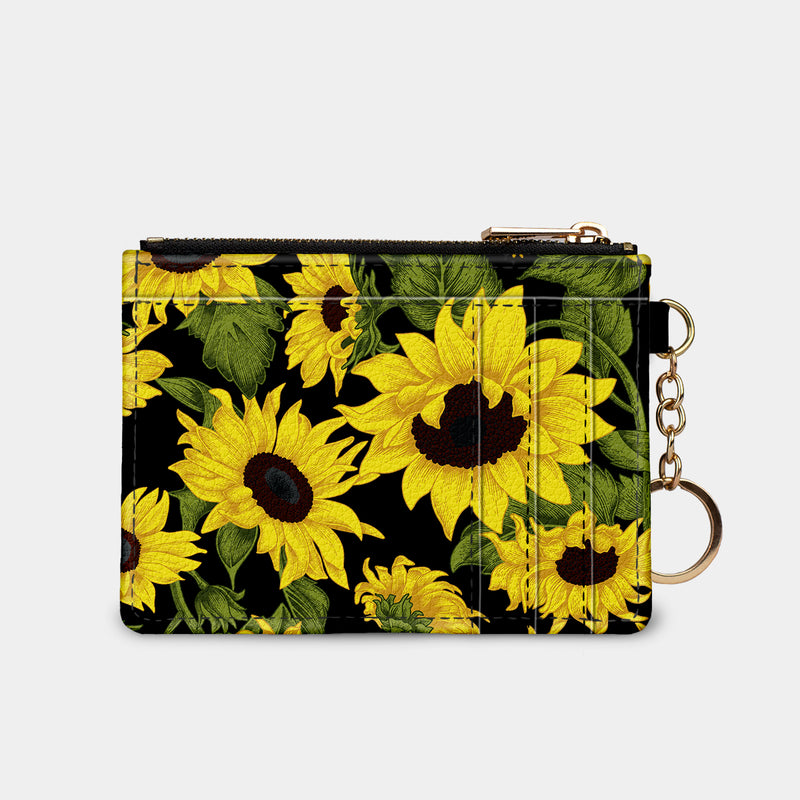 Sunflowers on Black RFID Keychain Wallet