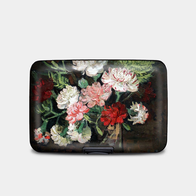 Armored RFID Van Gogh Carnations Wallet, RFID Protection Hard Case Card Holder, 6 Pocket Aluminum Wallet, Classic Art Floral Vase Wallet